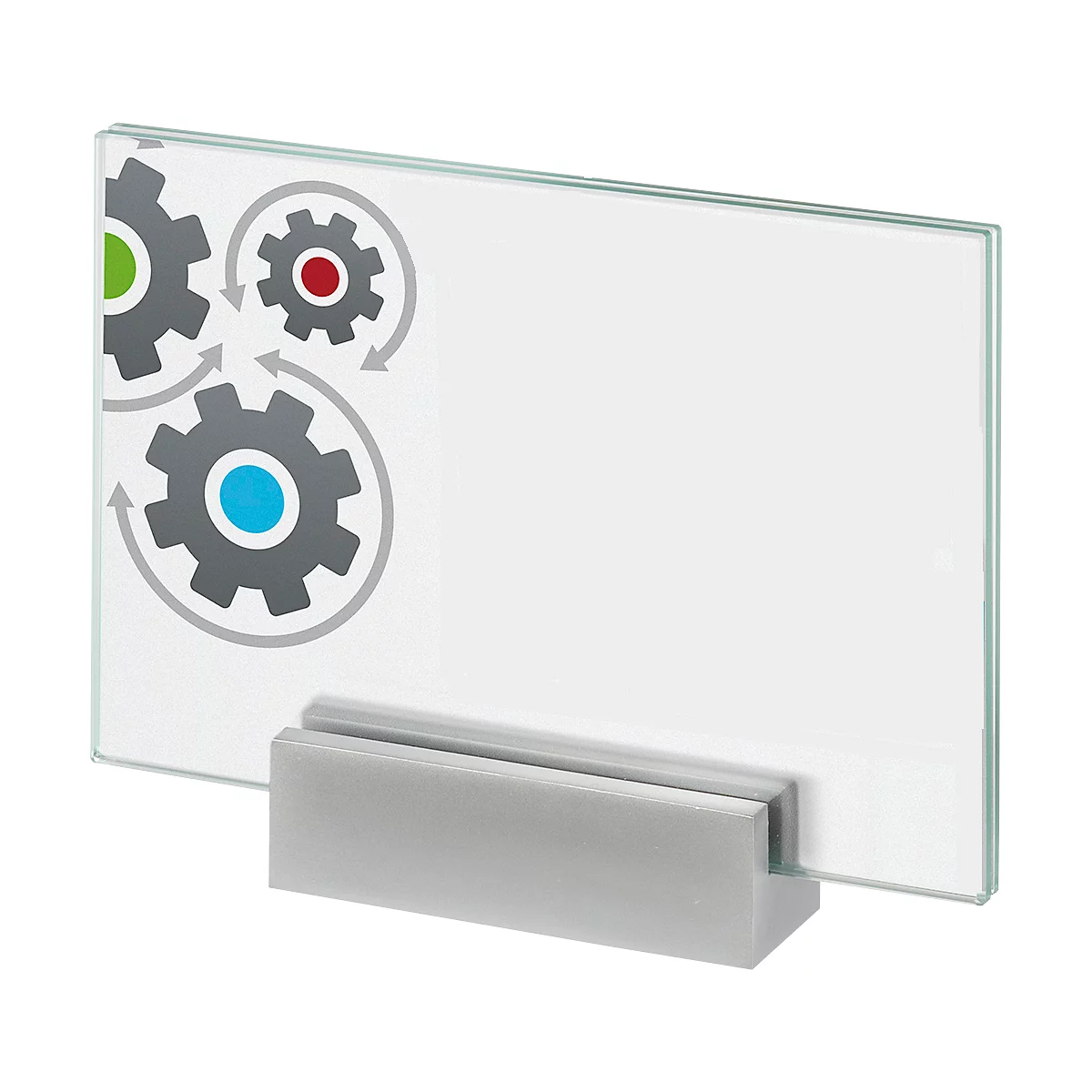 moedel MONACO Türschild, DIN A6, ESG-Glasscheiben, Aluminiumadapter, individuell beschriftbar, alusilber, Schraub-/Klebemontage, B 148 x H 105 mm