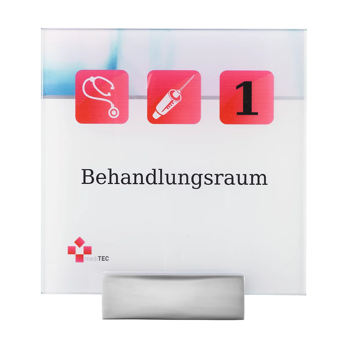 moedel MONACO Türschild, ESG-Glasscheiben, Aluminiumadapter, individuell beschriftbar, alusilber, Schraub-/Klebemontage, B 148 x H 148 mm