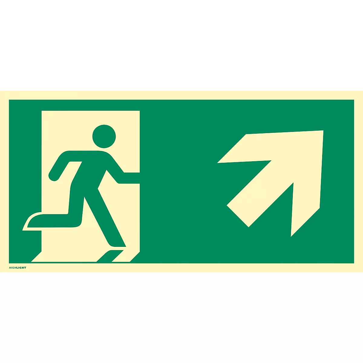 moedel Panneau de signalisation "Sortie de secours droite oblique en haut", EN ISO 7010, classe d'éclairage C, 160 mcd/m², jusqu'à 14,8 m, L 148 x l 297 mm, aluminium, vert