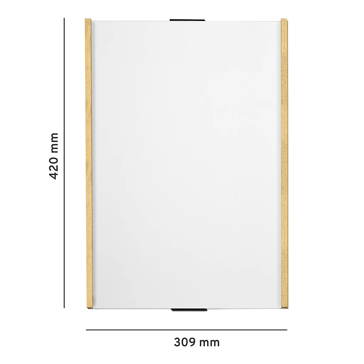 Miroir rectangulaire avec cadre en bois. Dimensions : 420 mm x 309 mm.