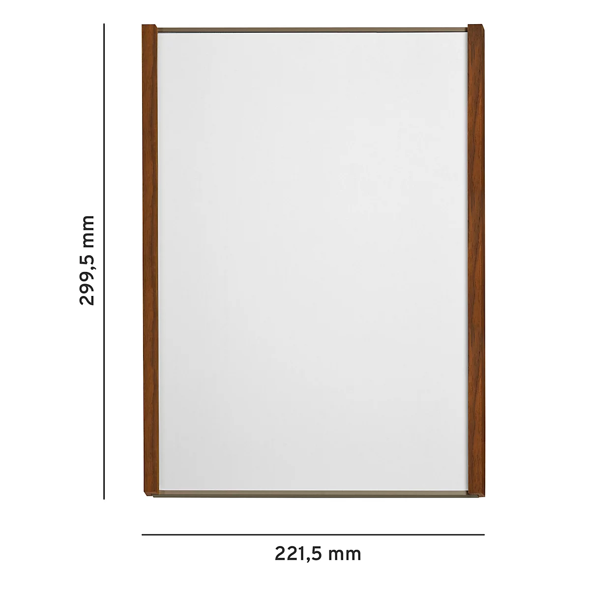 Miroir rectangulaire avec un cadre en bois. Dimensions : 299,5 mm x 221,5 mm.