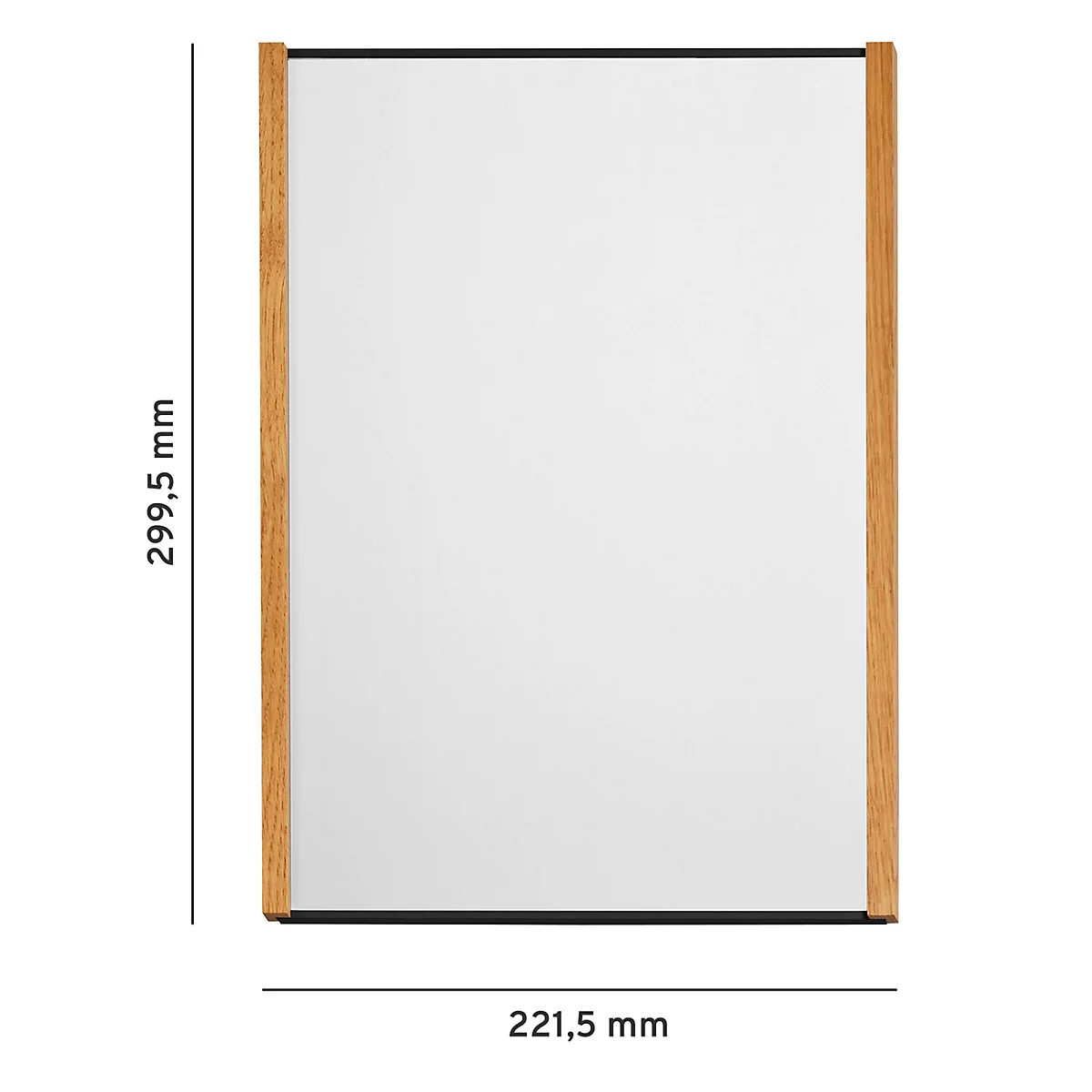 Miroir rectangulaire avec cadre en bois. Dimensions : 299,5 mm x 221,5 mm.