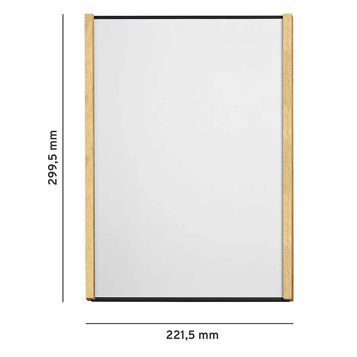 Miroir rectangulaire avec cadre doré et accents noirs. Dimensions : 299,5 x 221,5 mm.