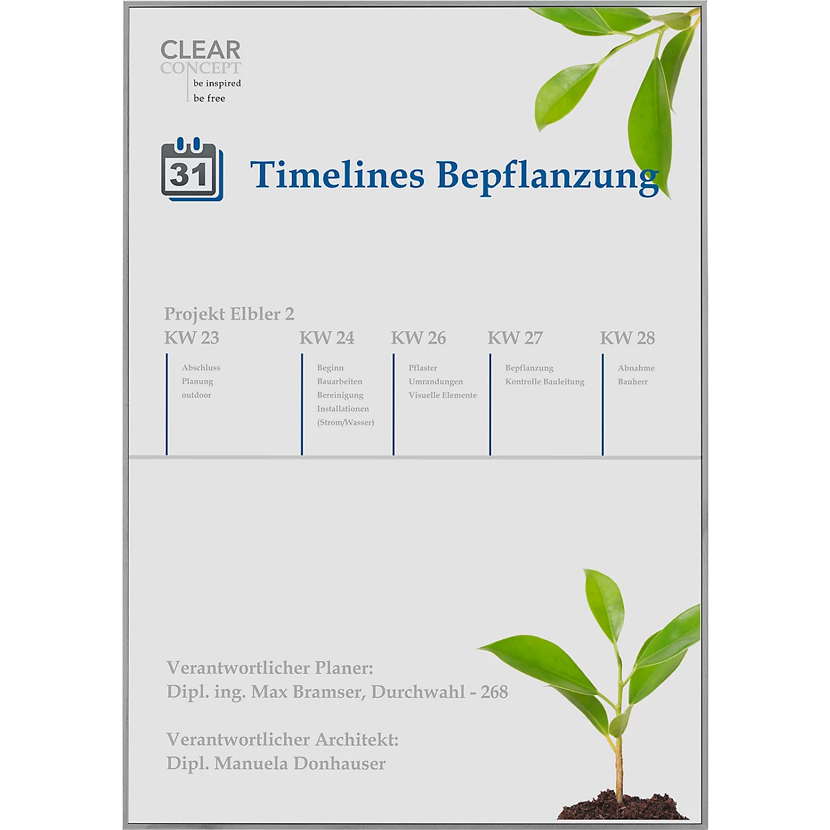Infographie : Chronologie des plantations avec logos, texte et plante.