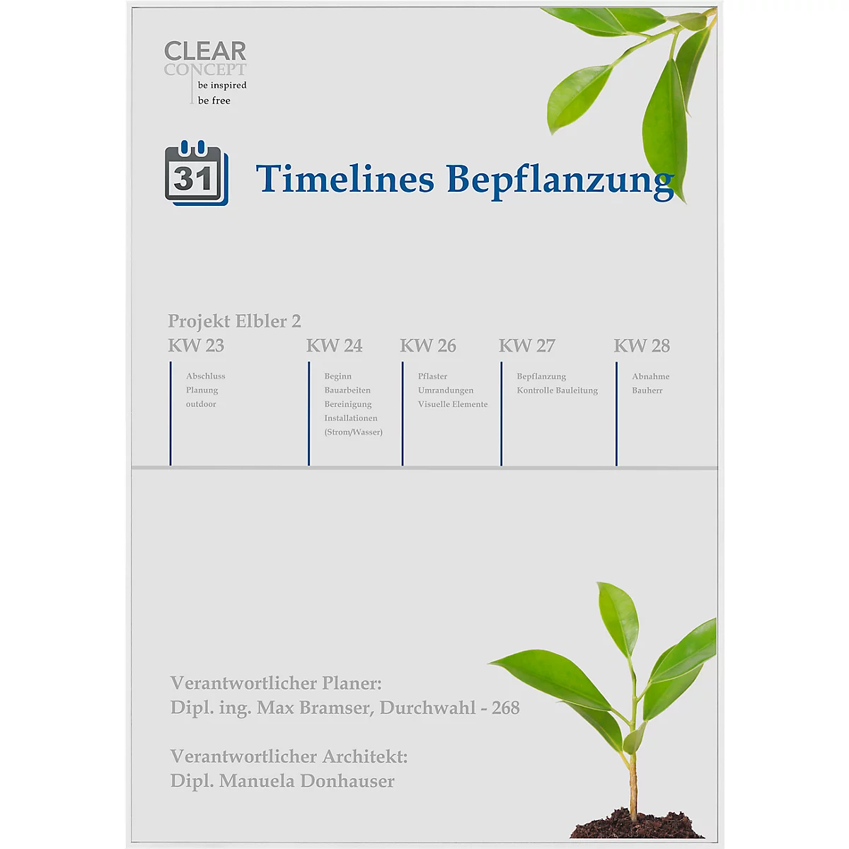 Infographie avec texte sur un calendrier de plantation, avec des feuilles vertes et la date 31.