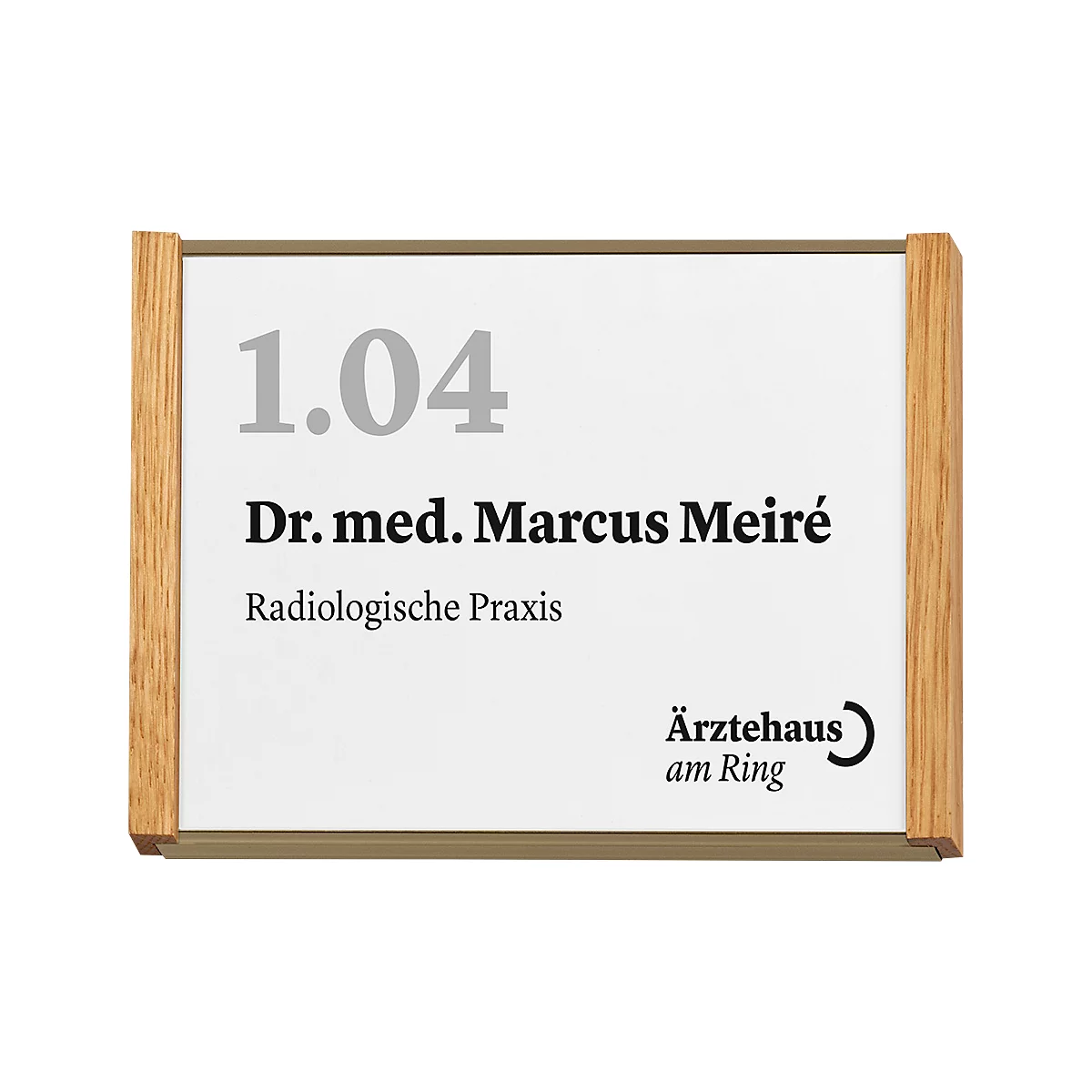 moedel Plaque de porte LMH, DIN A6, inscriptible individuellement, couverture polyester, montage adhésif, L 159,5 x H 105,5 mm, aluminium, bronze/chêne