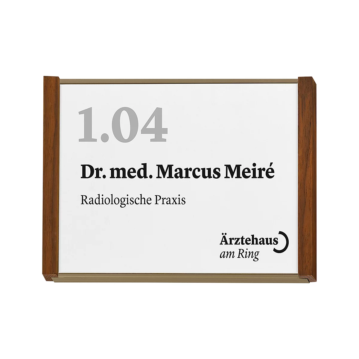 moedel Plaque de porte LMH, DIN A6, inscriptible individuellement, couverture polyester, montage adhésif, L 159,5 x H 105,5 mm, aluminium, bronze/noyer