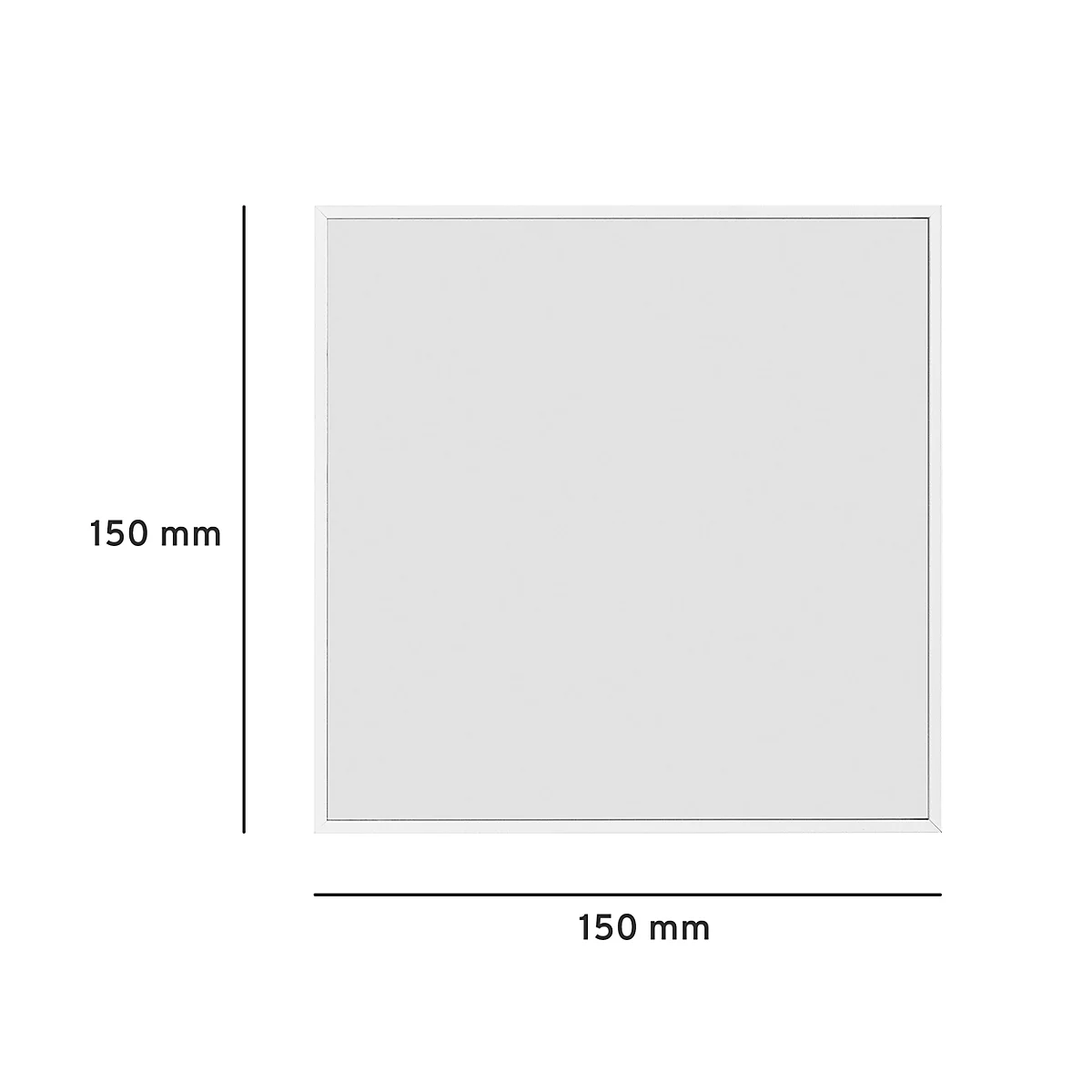 Cadre blanc rectangulaire avec surface blanche. Dimensions de 150 mm indiquées sur deux côtés.