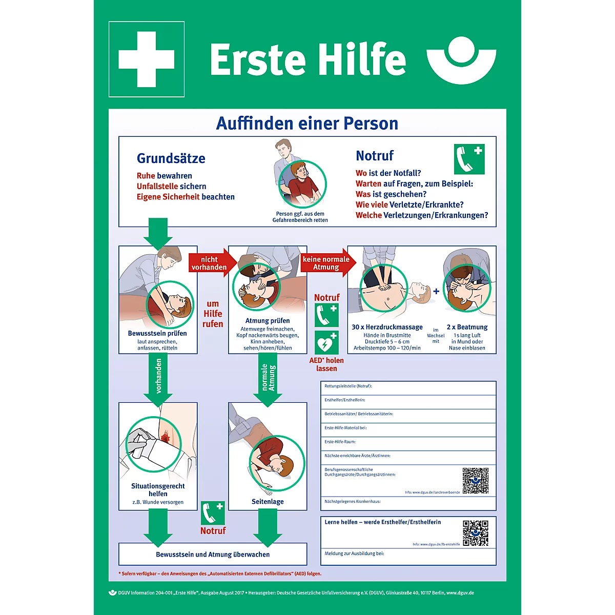 moedel Sicherheits-Aushang „Erste Hilfe“, gemäß DGUV 204-001, L 590 x B 410 mm, PVC, mehrfarbig