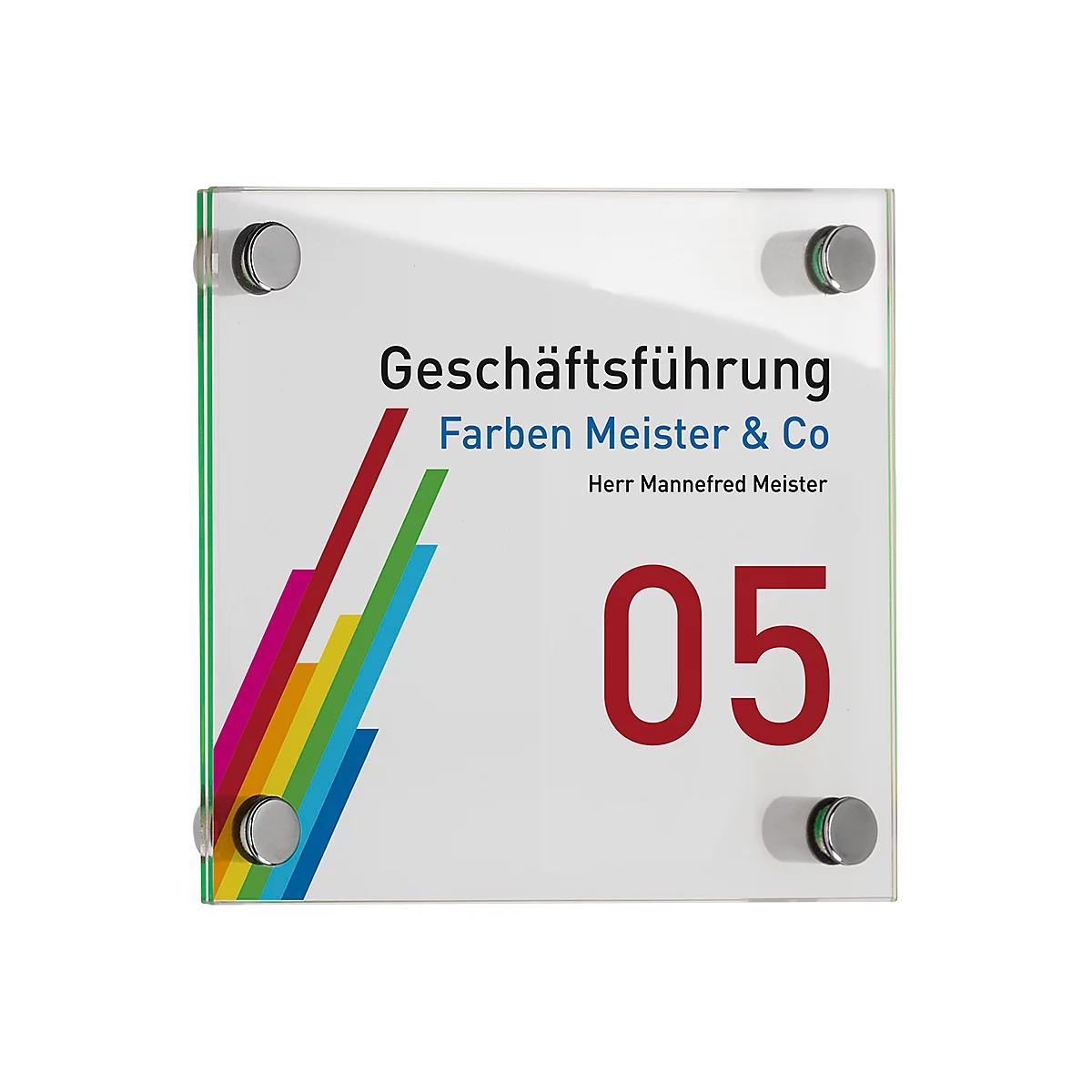 moedel Türschild GALERIE, Quadrat, Edelstahl und ESG-Glas, 4 Abstandhalter, Schraubmontage, B 150 x H 150 mm, transparent