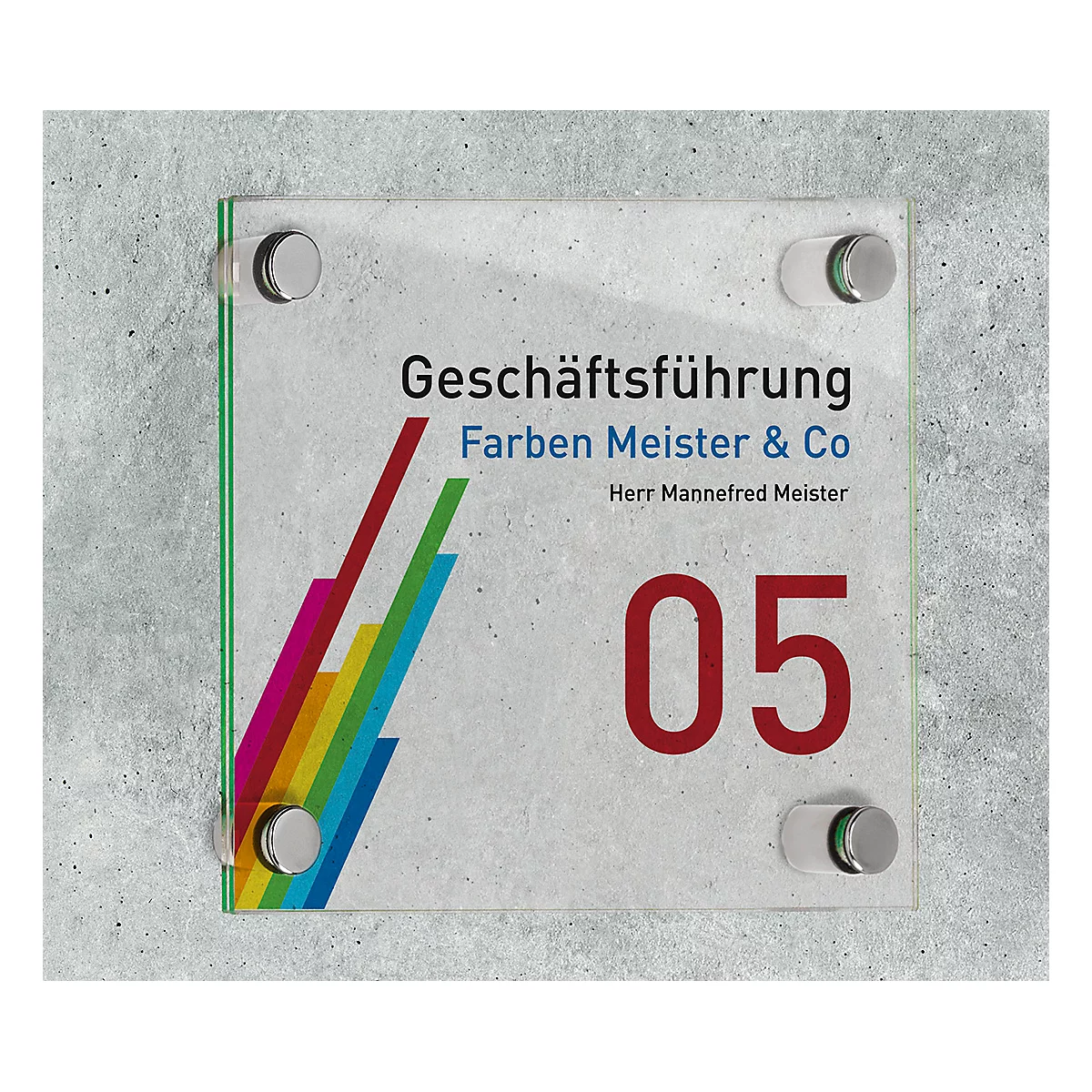 moedel Türschild GALERIE, Quadrat, Edelstahl und ESG-Glas, 4 Abstandhalter, Schraubmontage, B 150 x H 150 mm, transparent