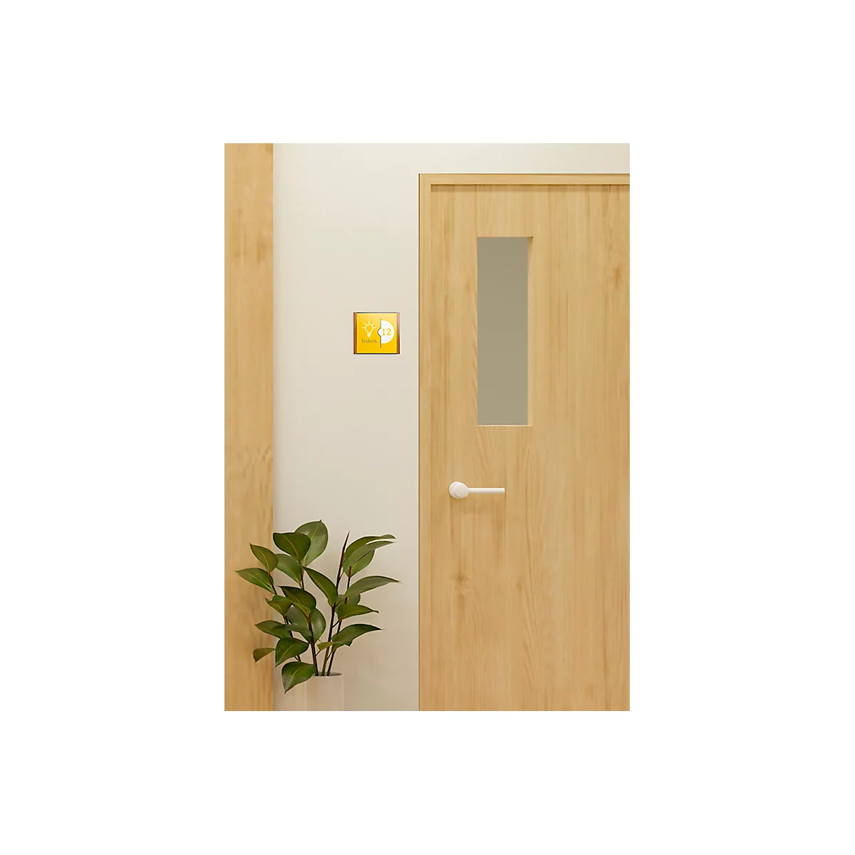 moedel Türschild LMH, Aluminium- und Holzrahmen, Holzart wählbar, Polyester-Abdeckung, Klebemontage, B 159,5 x H 150,5 mm, schwarz/Eiche