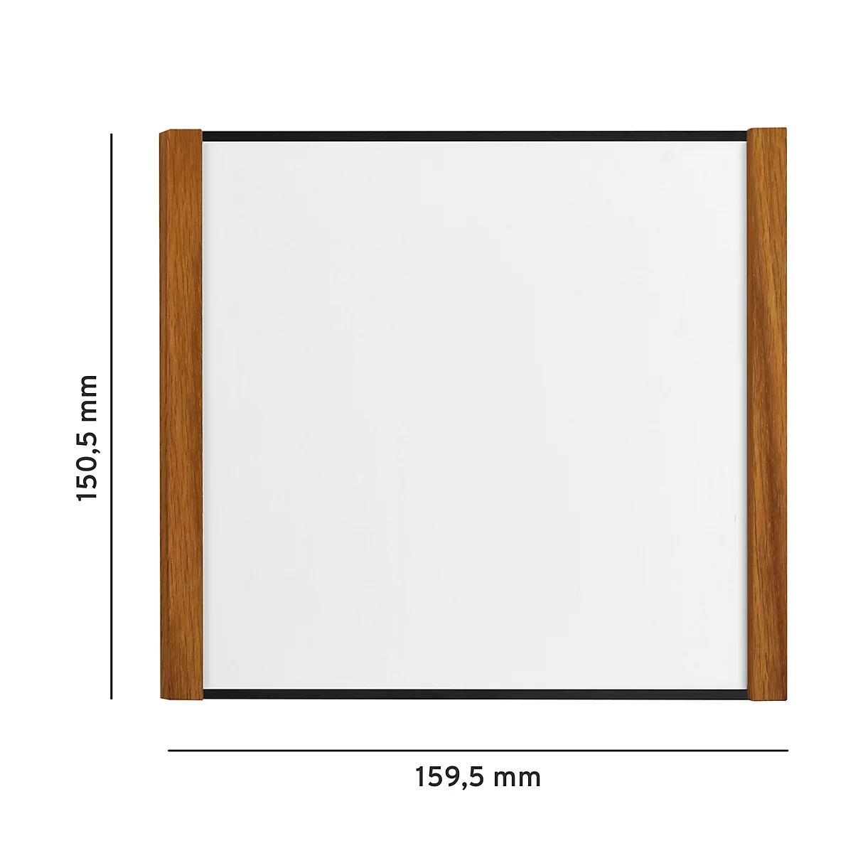 Rechteckiger Spiegel mit Holzrahmen. Maße: 159,5 x 150,5 mm.