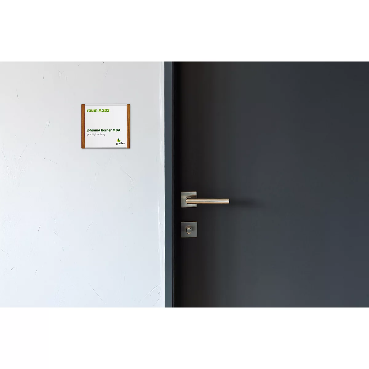 moedel Türschild LMH, Aluminium- und Holzrahmen, Holzart wählbar, Polyester-Abdeckung, Klebemontage, B 159,5 x H 150,5 mm, silber/Eiche