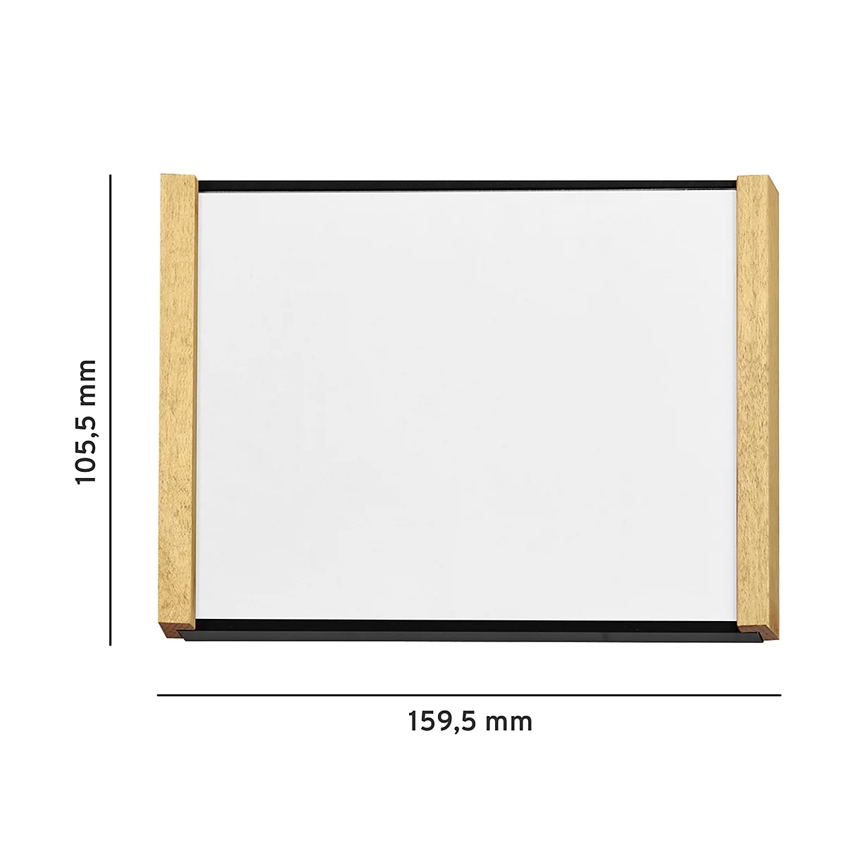 Rechteckiger Spiegel mit Holzrahmen. Die Masse sind 159,5 mm x 105,5 mm.