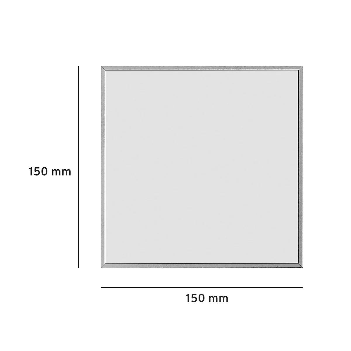 Quadratische Tafel mit silbernem Rahmen. Abmessungen: 150 mm x 150 mm.