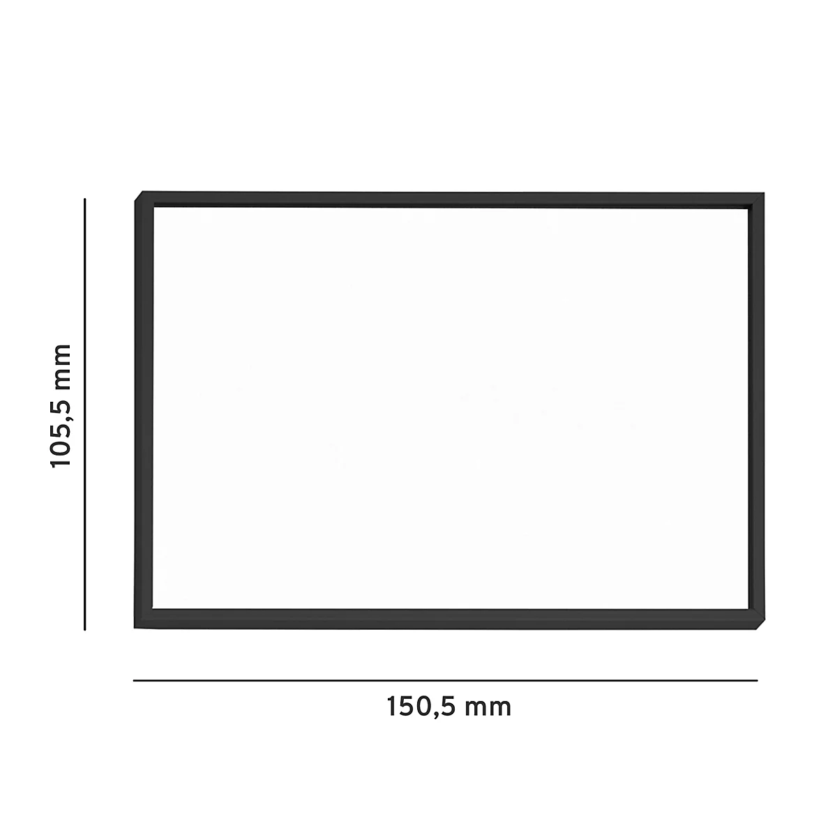 Rechteckige schwarze Tafel mit den Massen 105,5 mm x 150,5 mm.