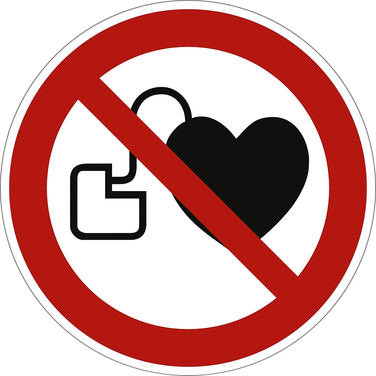 moedel verbodsbord 'Verboden toegang voor personen met pacemakers', volgens DIN EN ISO 7010 P007, zelfklevende folie, Ø 100 mm