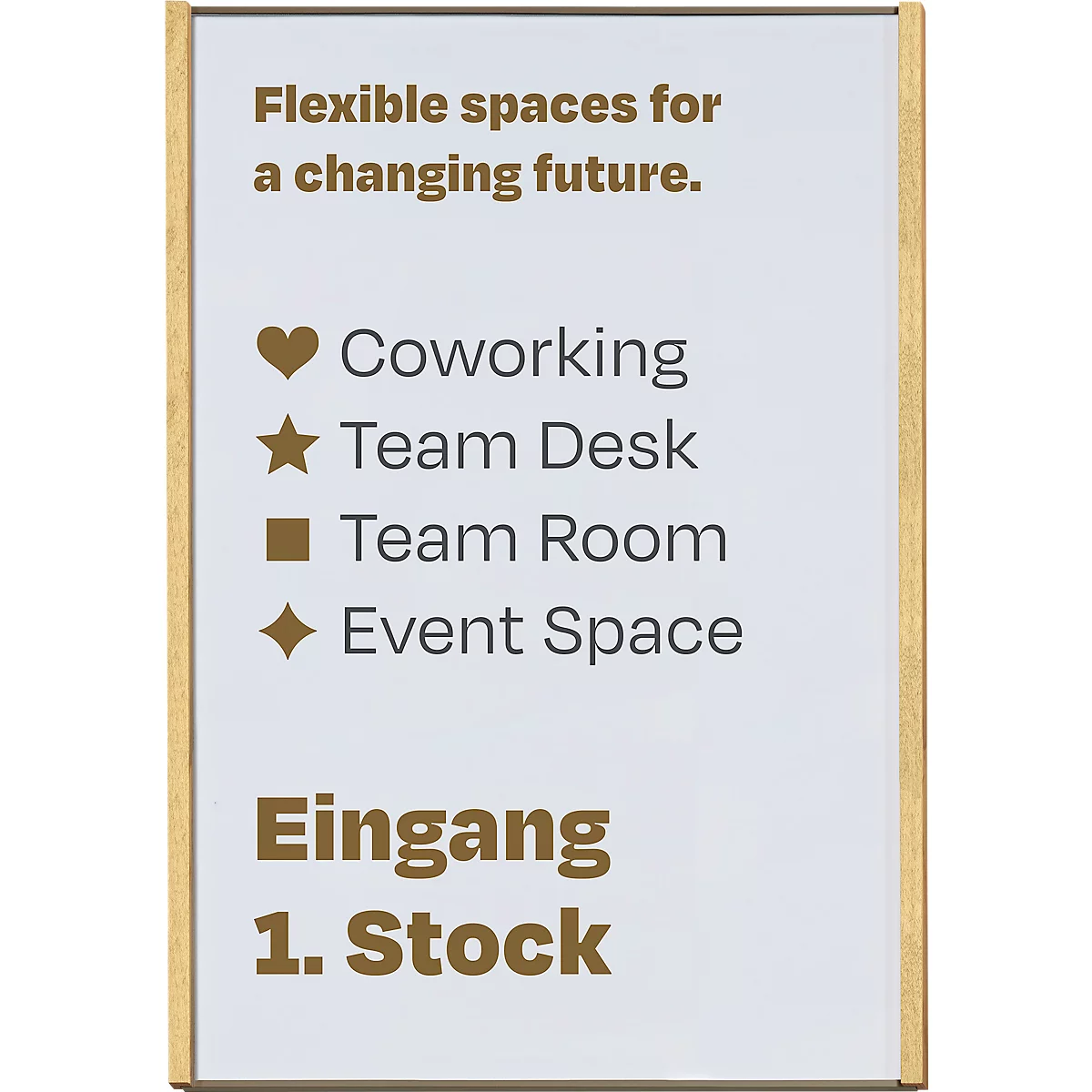 moedel wandbord LMH, DIN A3, staand formaat, frame van hout en aluminium, zelfklevend of schroefbevestiging, B 308,5 x H 422,5 mm, brons/mapulier