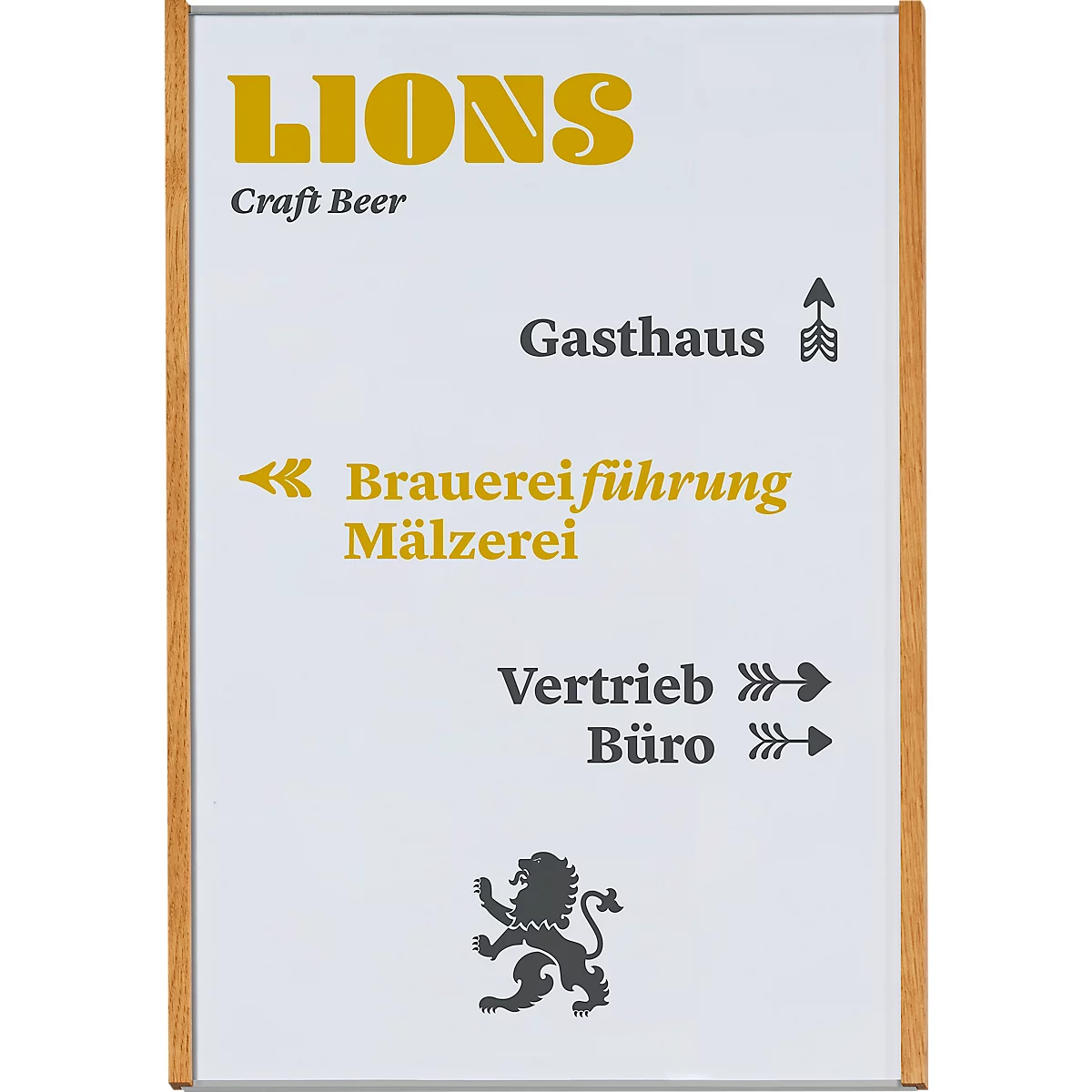 moedel wandbord LMH, DIN A3, staand formaat, frame van hout en aluminium, zelfklevend of schroefbevestiging, B 308,5 x H 422,5 mm, zilver/eiken