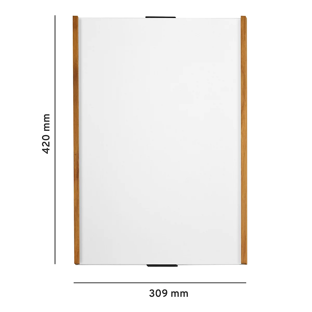 Rechthoekige spiegel met houten frame. Afmetingen: 420mm x 309mm.
