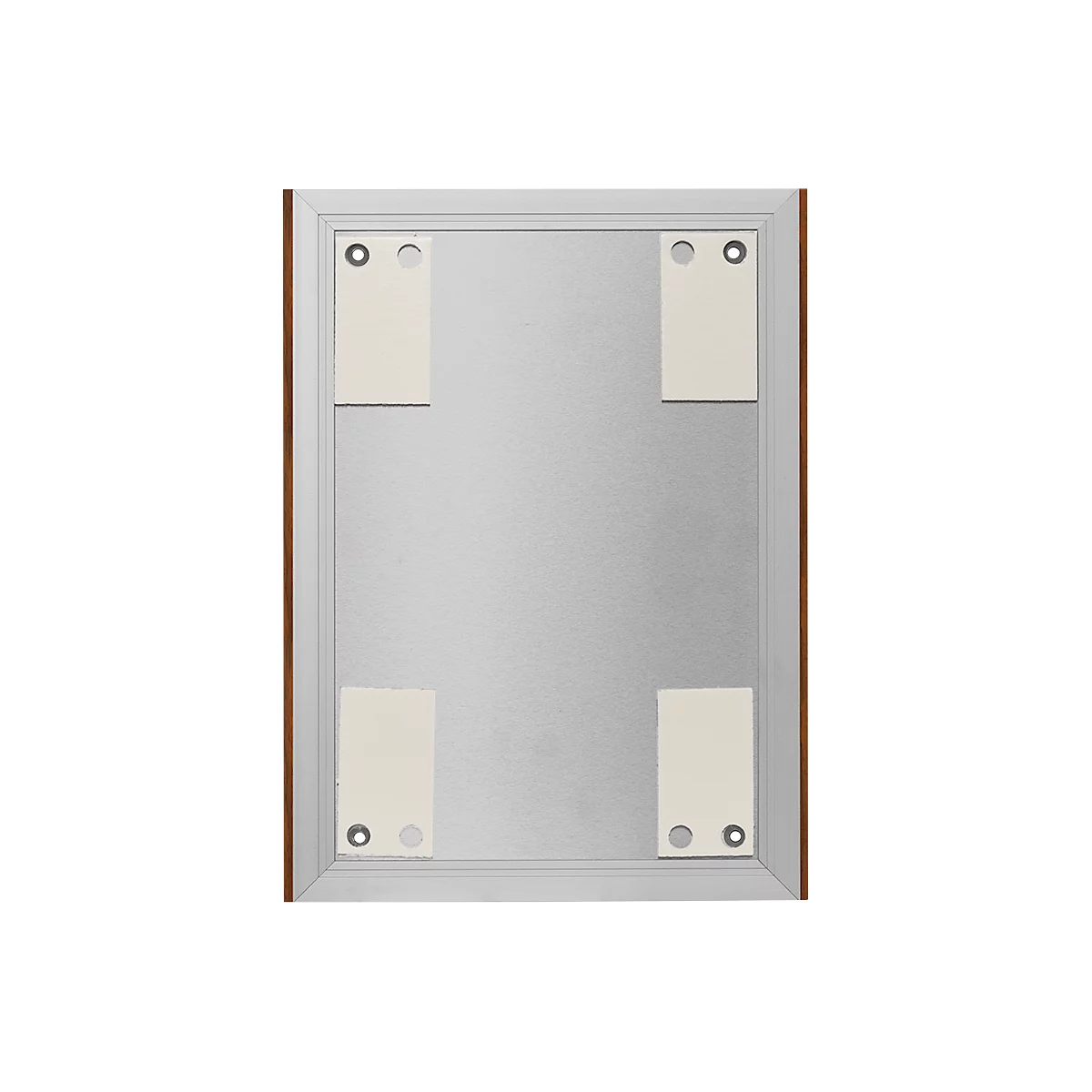 moedel wandbord LMH DIN A4, staand formaat, personaliseerbaar, zelfklevend of schroefbevestiging, B 221,5 x H 299,5 mm, zilver/walnoot