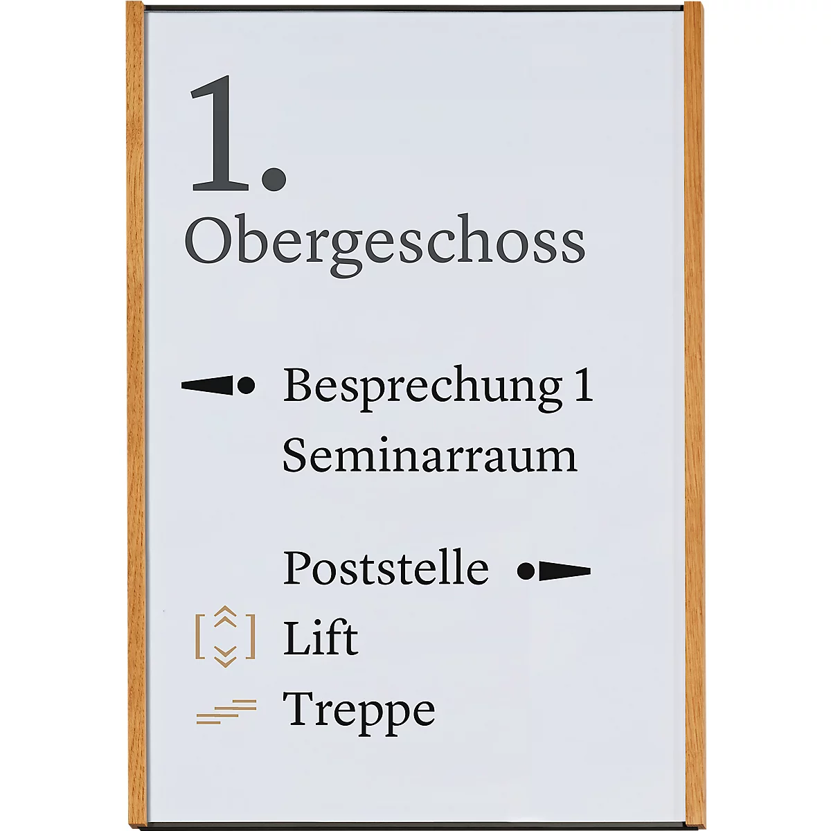 moedel Wandschild LMH, DIN A3, Hochformat, Holz- und Aluminiumrahmen, Klebe- oder Schraubmontage, B 308,5 x H 422,5 mm, schwarz/Eiche