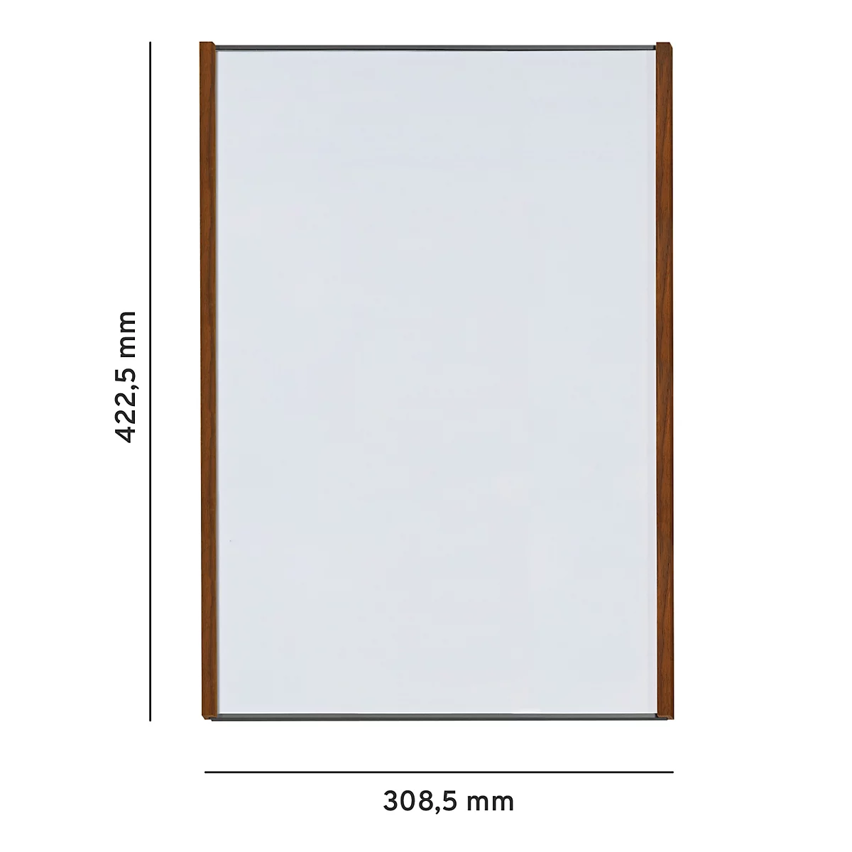 Rechteckiger Spiegel mit Holzrahmen. Masse: 422,5 mm x 308,5 mm.