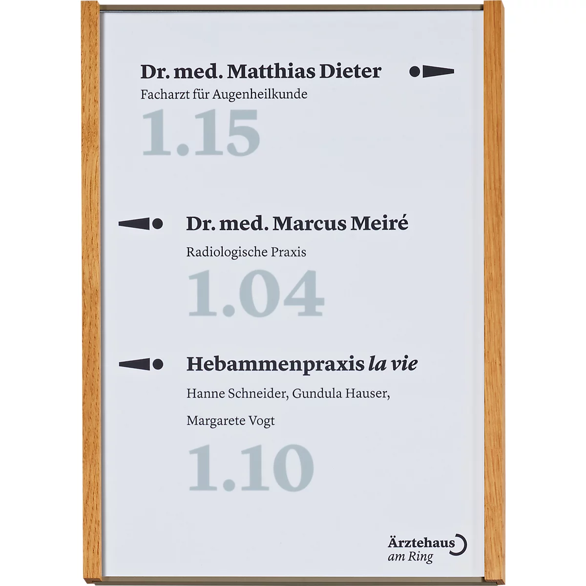 moedel Wandschild LMH, DIN A4, Hochformat, Holz- und Aluminiumrahmen, Klebe- oder Schraubmontage, B 308,5 x H 422,5 mm, bronze/Eiche