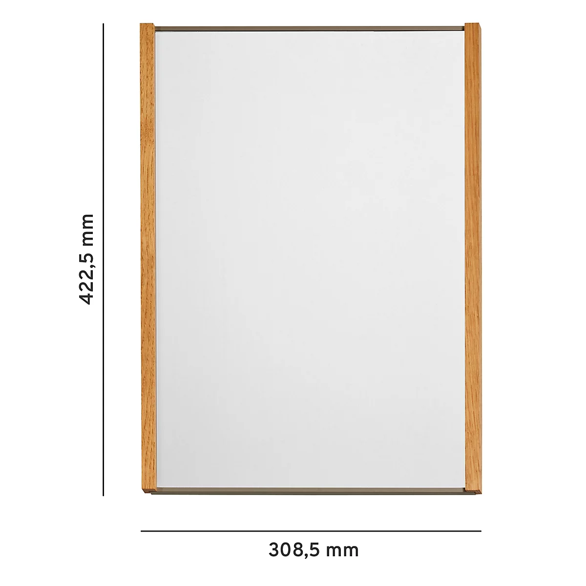 Miroir rectangulaire avec cadre en bois. Dimensions : 422,5 mm x 308,5 mm.