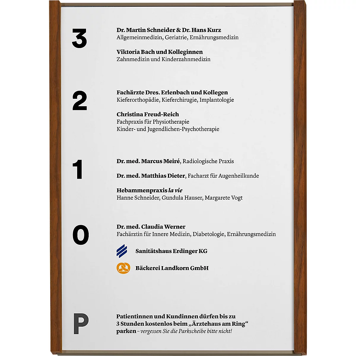 moedel Wandschild LMH, DIN A4, Hochformat, Holzrahmen, Aluminium, Klebe- oder Schraubmontage, B 221,5 x H 299,5 mm, Nussbaum, bronze/Nussbaum
