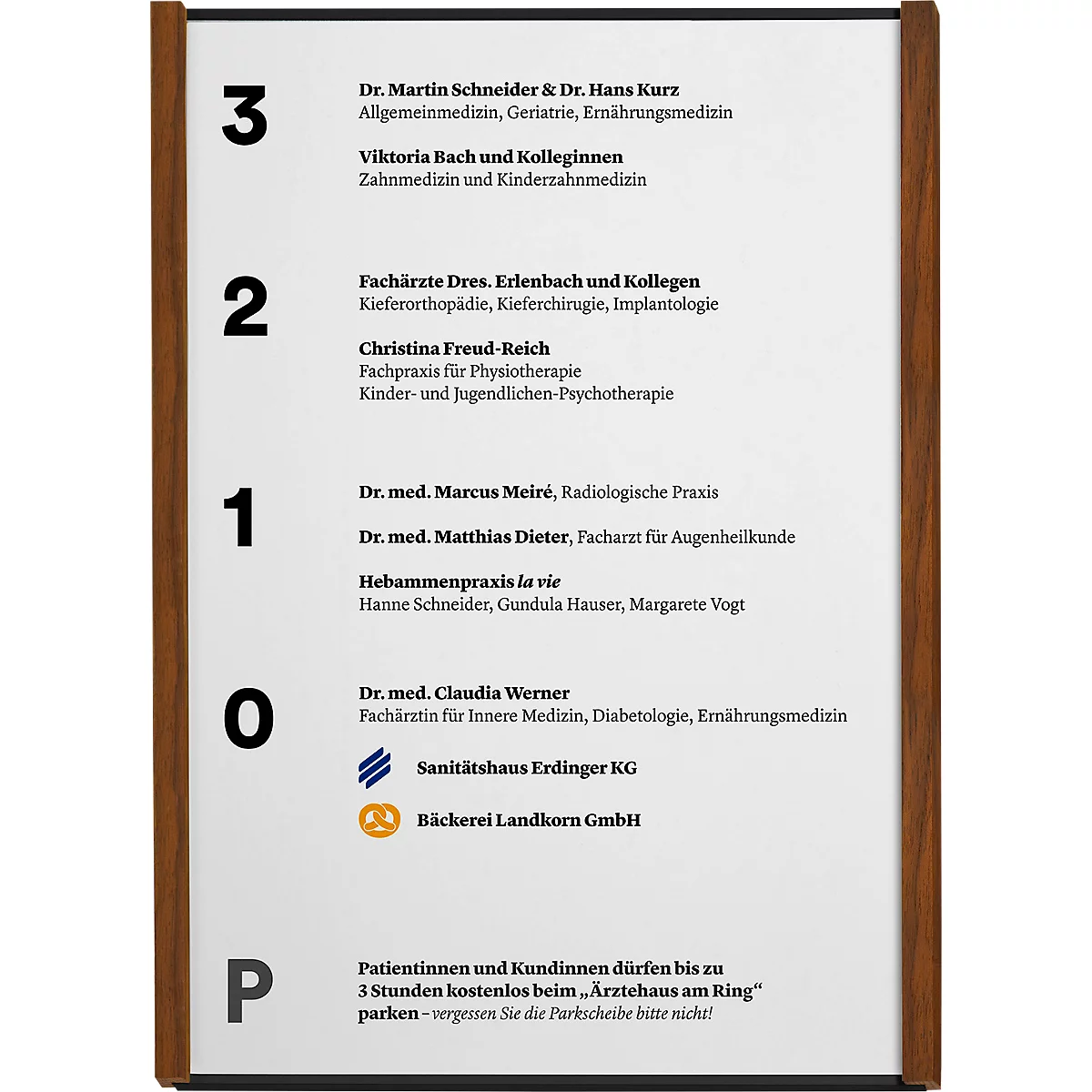 moedel Wandschild LMH, DIN A4, Hochformat, Holzrahmen, Aluminium, Klebe- oder Schraubmontage, B 221,5 x H 299,5 mm, Nussbaum, schwarz/Nussbaum
