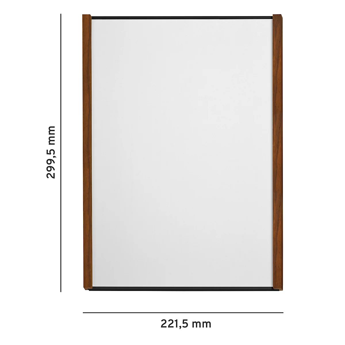 Rechteckiger Spiegel mit Holzrahmen. Maße: 299,5 mm x 221,5 mm.