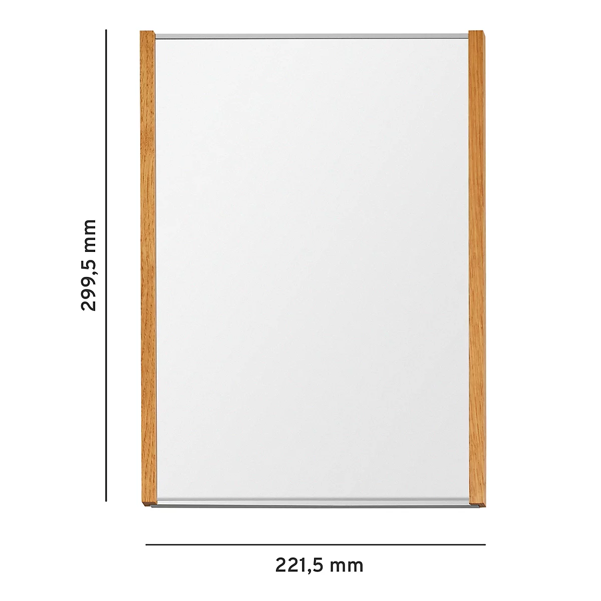 Rechteckiger Spiegel mit Holzrahmen. Maße: 299,5 mm x 221,5 mm.