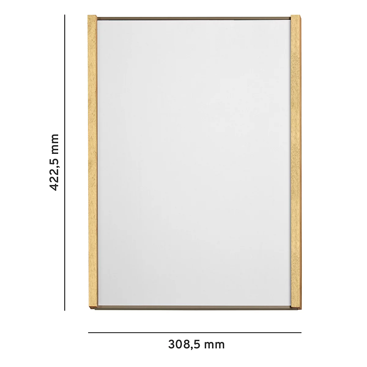 Miroir rectangulaire avec cadre en bois. Dimensions : 422,5 mm x 308,5 mm.