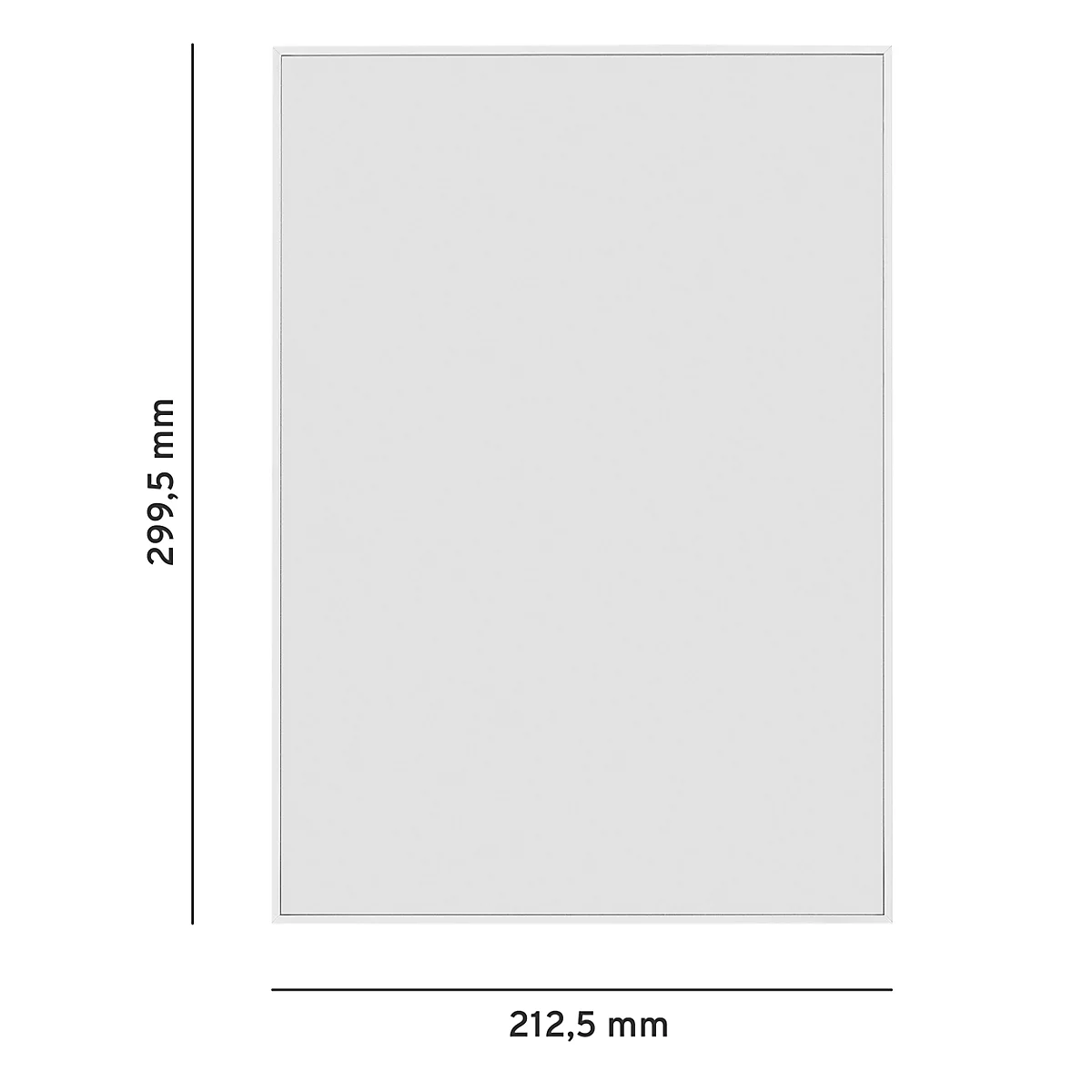 Ein weisses Rechteck, die Masse sind beschriftet: 299,5 mm x 212,5 mm.