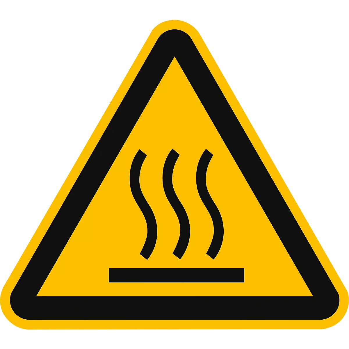 moedel Warnschild „Warnung vor heisser Oberfläche“ (W017), nach DIN EN ISO 7010, Folie selbstklebend, Seitenlänge 100 mm