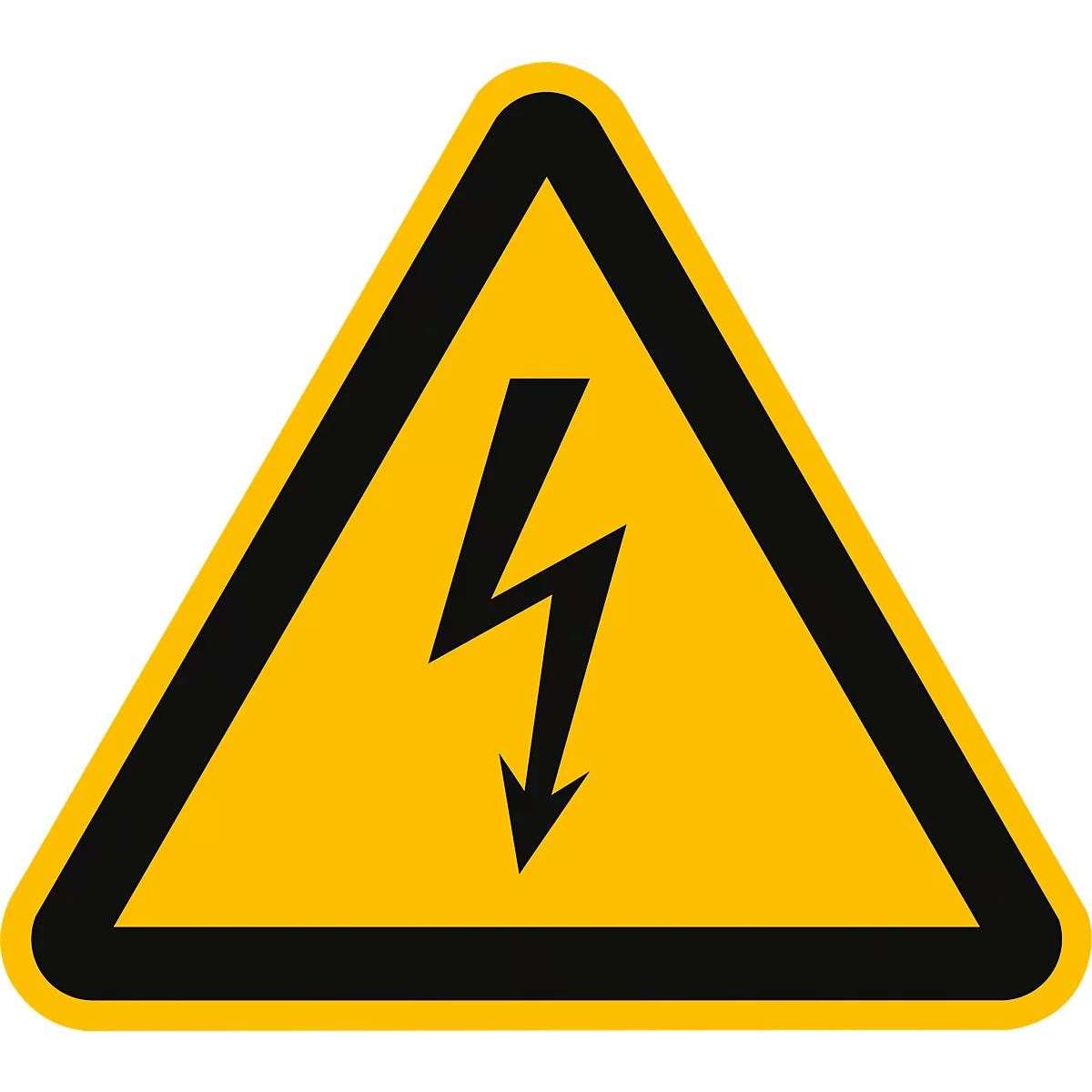 Gelbes Warndreieck mit schwarzem Blitz, das vor elektrischer Spannung warnt.