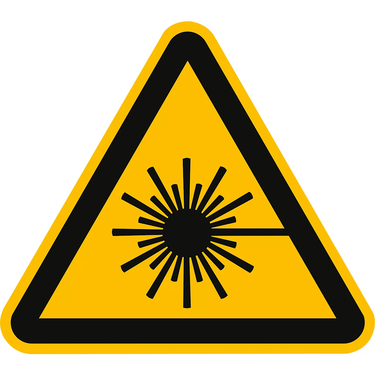 moedel Warnzeichen „Warnung vor Laserstrahl“, nach ISO 7010 W004, Folie selbstklebend, B 20 x H 20 mm, 12 Stück/Bogen