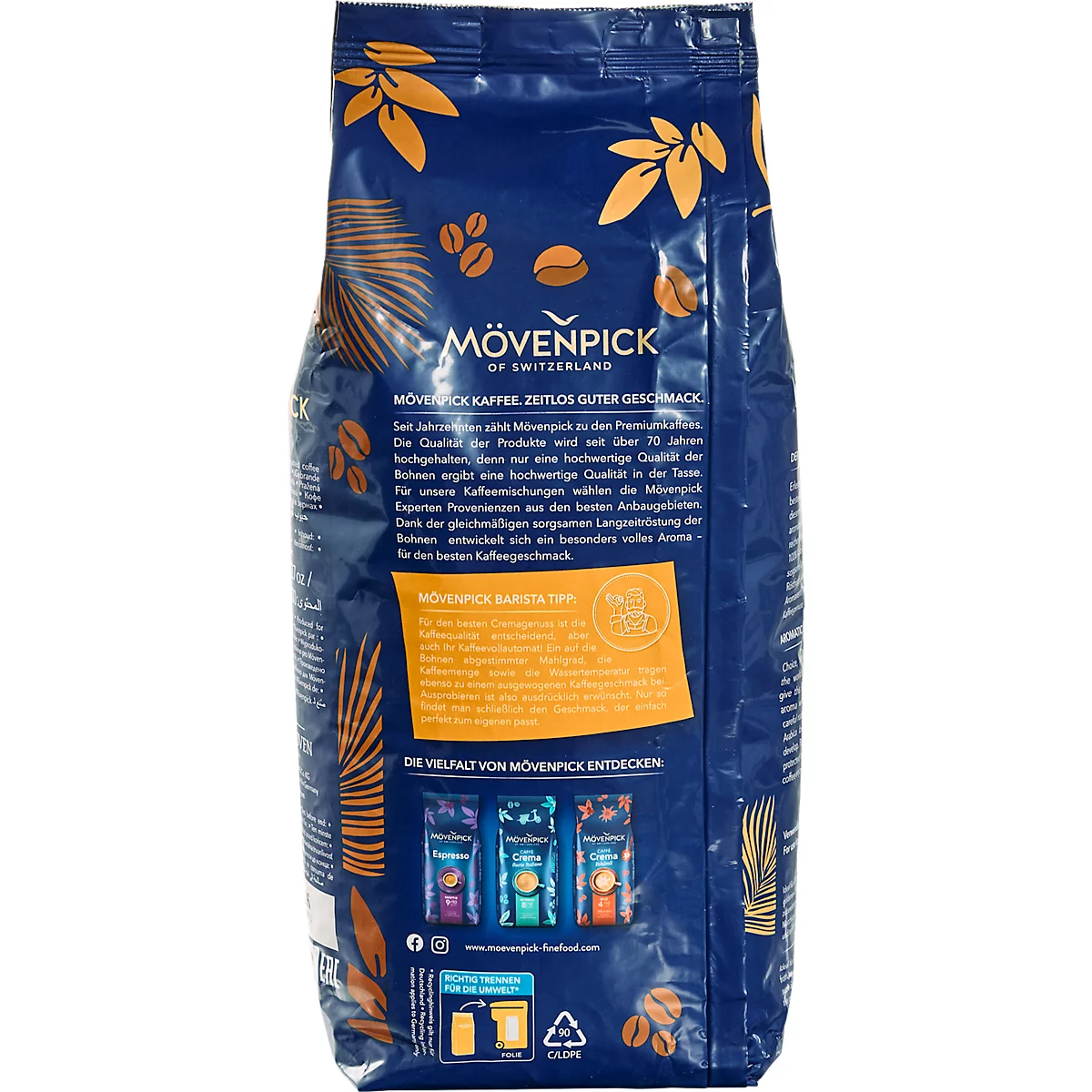 Mövenpick Kaffee Caffè Crema, Intensität 4/5, für Kaffee-Vollautomaten, ganze Bohnen, 1 kg