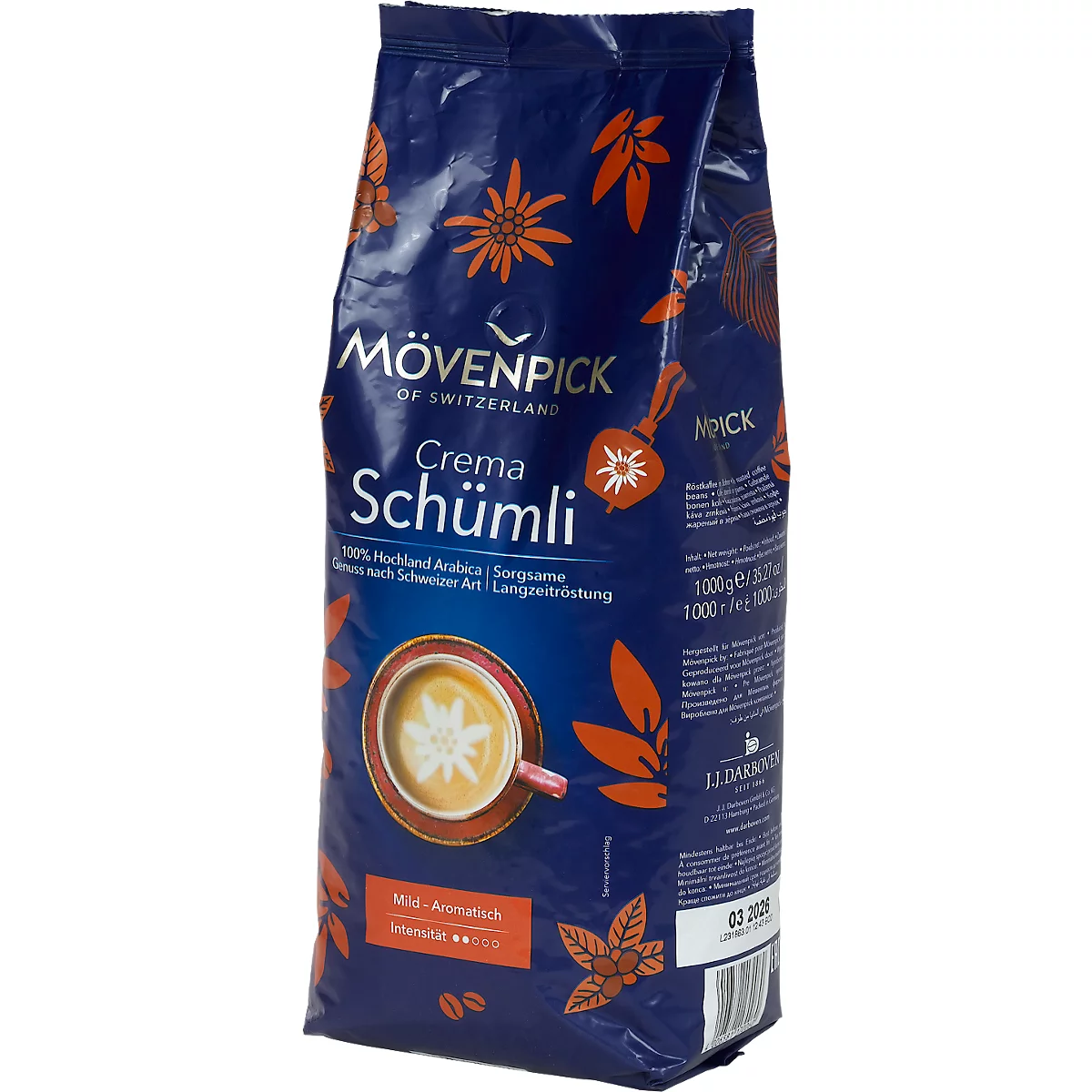 Mövenpick Koffie Crema Schümli, intensiteit 2/5, hele bonen, 1 kg