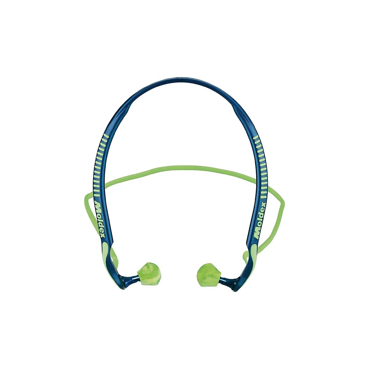 Bouchons d'oreille bleus et verts avec l'inscription "Moldex".