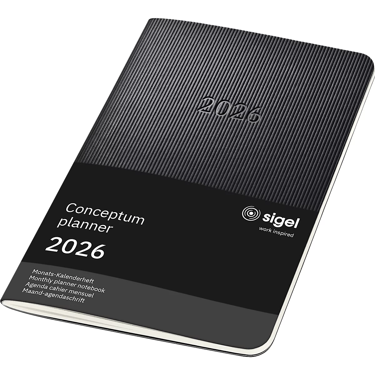 Monats-Kalenderheft Sigel Conceptum 2026 C2685, A6, 64 Seiten, 1 Jahr, 2 Seiten für je 1 Monat, PEFC®-Papier/Kunststoff, schwarz