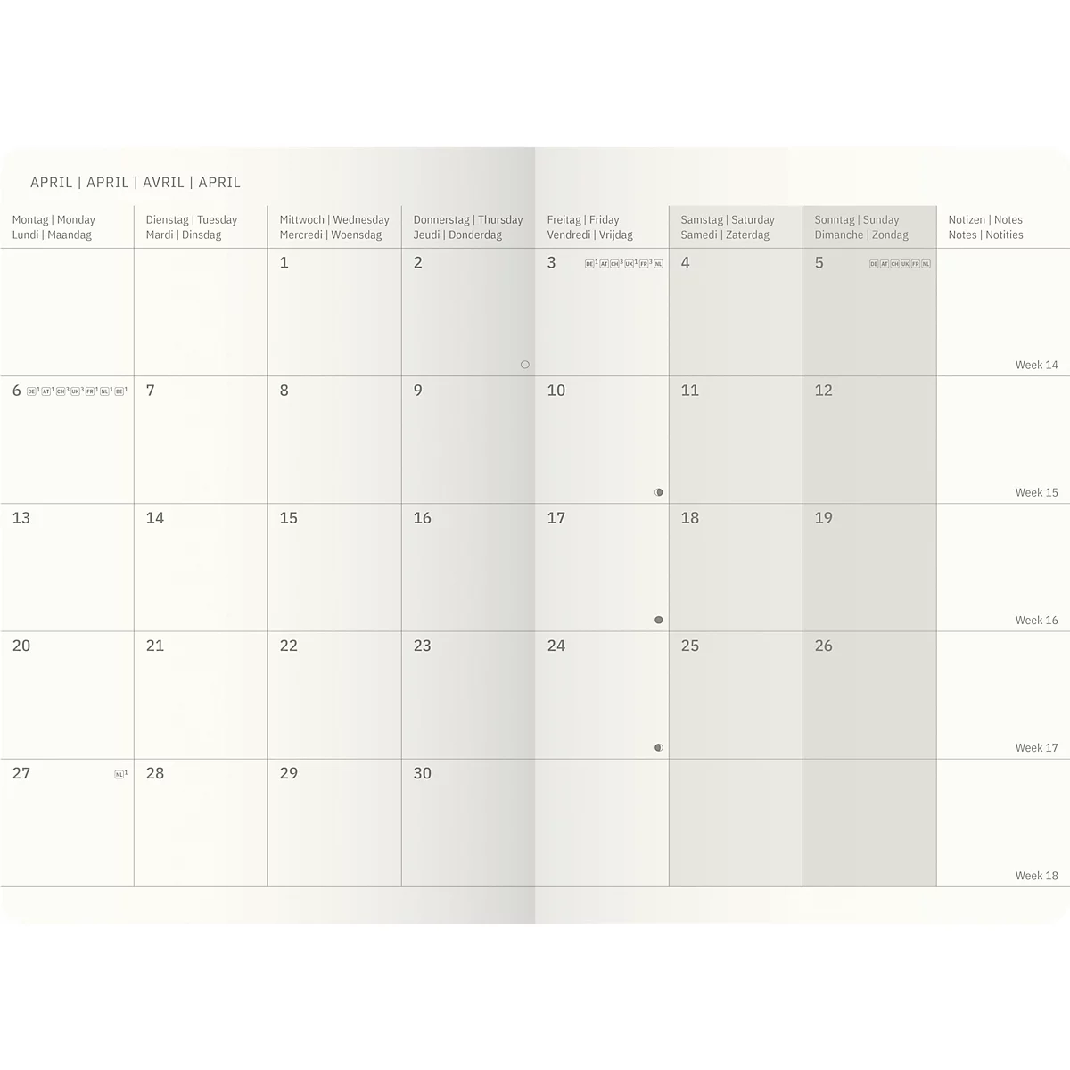 Monats-Kalenderheft Sigel Conceptum 2026 C2685, A6, 64 Seiten, 1 Jahr, 2 Seiten für je 1 Monat, PEFC®-Papier/Kunststoff, schwarz