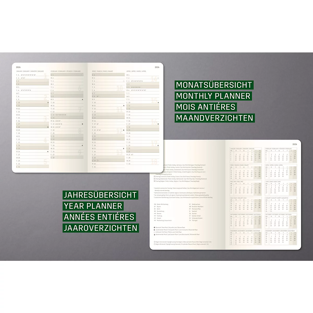 Monats-Kalenderheft Sigel Conceptum 2026 C2685, A6, 64 Seiten, 1 Jahr, 2 Seiten für je 1 Monat, PEFC®-Papier/Kunststoff, schwarz