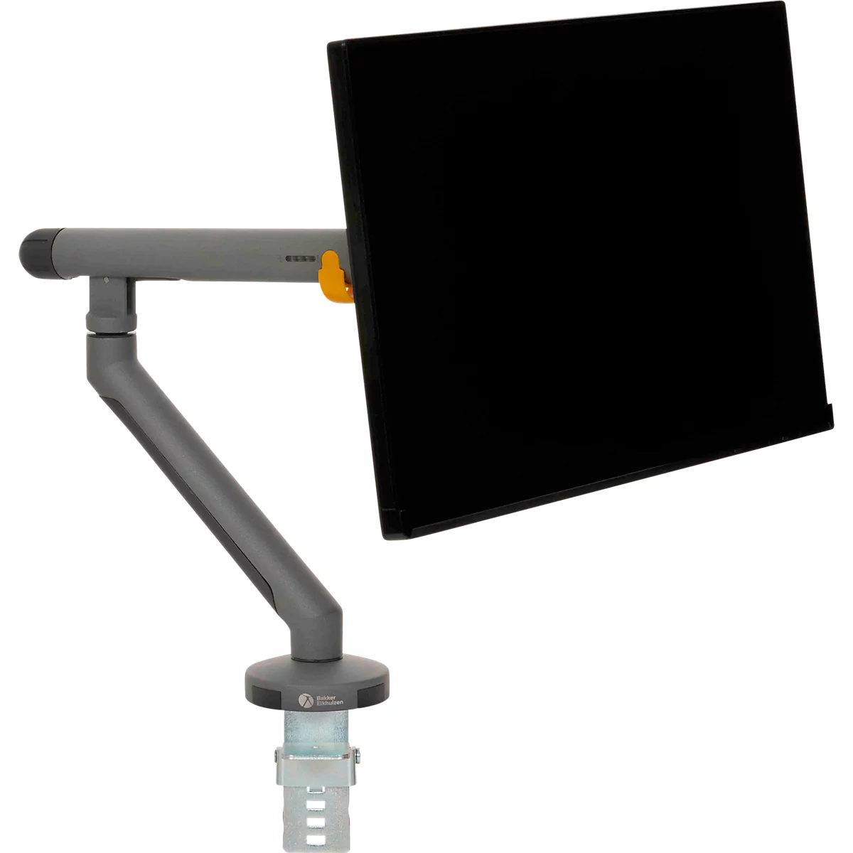 Monitorarm BakkerElkhuizen BE Flexibel, voor 1 monitor, tot 10 kg, draaibaar, kantelbaar en zwenkbaar, klembreedte 80 mm, VESA-compatibel, ergonomisch, in hoogte verstelbaar van 170 tot 582 mm, donkergrijs/zwart