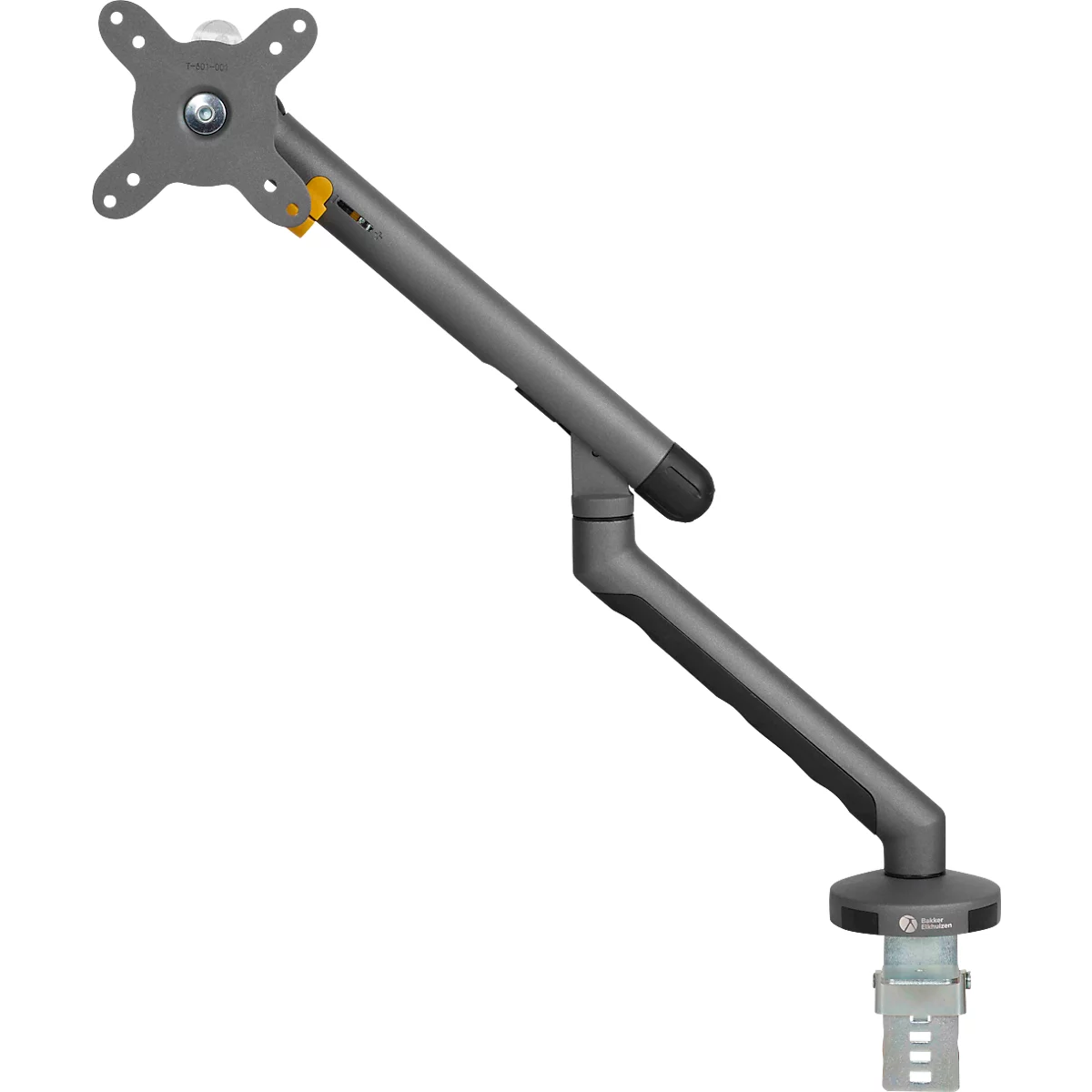 Monitorarm BakkerElkhuizen BE Flexibel, voor 1 monitor, tot 10 kg, draaibaar, kantelbaar en zwenkbaar, klembreedte 80 mm, VESA-compatibel, ergonomisch, in hoogte verstelbaar van 170 tot 582 mm, donkergrijs/zwart