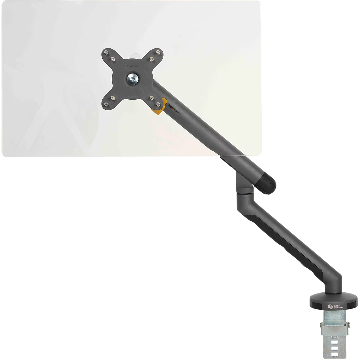 Monitorarm BakkerElkhuizen BE Flexibel, voor 1 monitor, tot 10 kg, draaibaar, kantelbaar en zwenkbaar, klembreedte 80 mm, VESA-compatibel, ergonomisch, in hoogte verstelbaar van 170 tot 582 mm, donkergrijs/zwart
