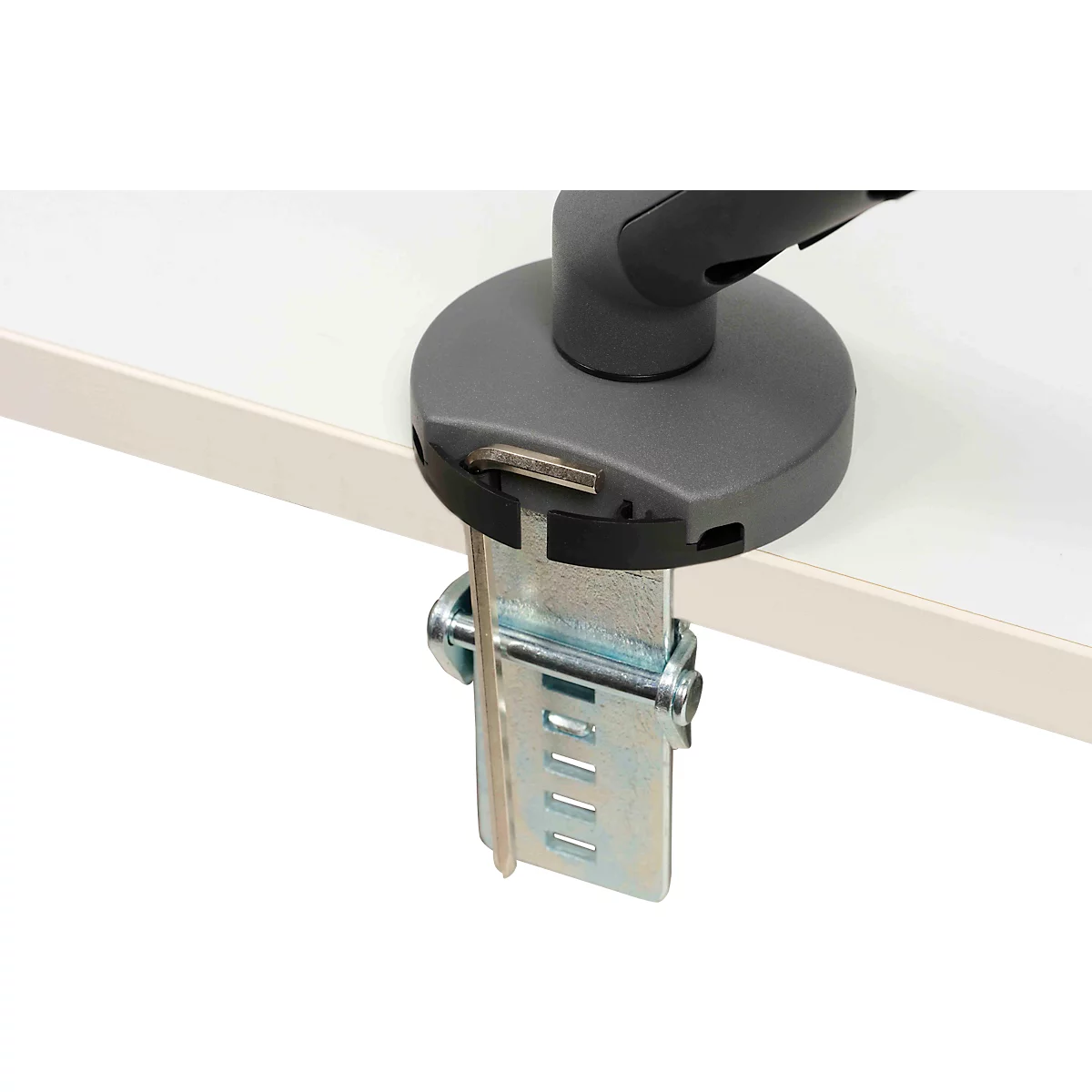 Monitorarm BakkerElkhuizen BE Flexibel, voor 1 monitor, tot 10 kg, draaibaar, kantelbaar en zwenkbaar, klembreedte 80 mm, VESA-compatibel, ergonomisch, in hoogte verstelbaar van 170 tot 582 mm, donkergrijs/zwart