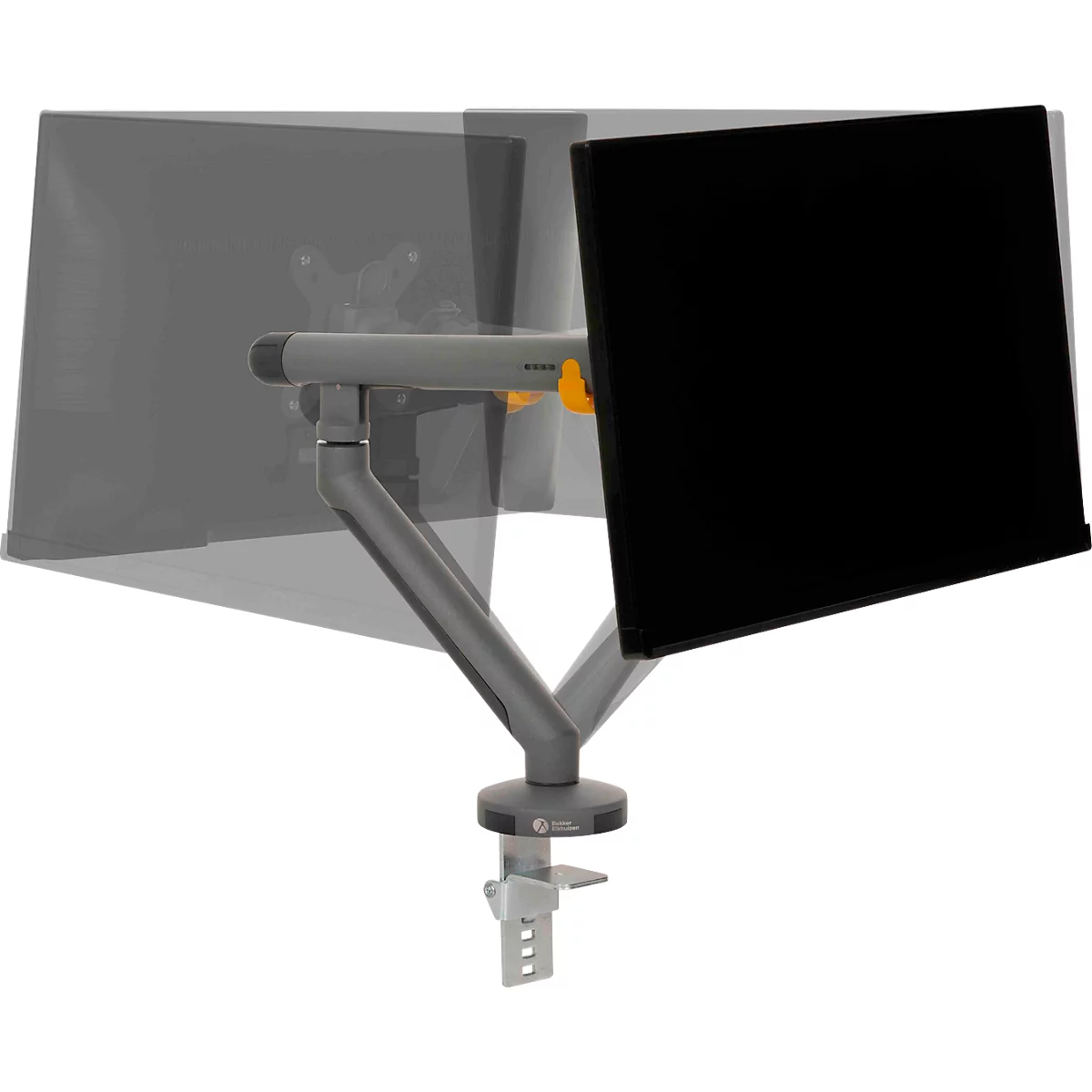 Monitorarm BakkerElkhuizen BE Flexibel, voor 1 monitor, tot 10 kg, draaibaar, kantelbaar en zwenkbaar, klembreedte 80 mm, VESA-compatibel, ergonomisch, in hoogte verstelbaar van 170 tot 582 mm, donkergrijs/zwart